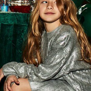 New! MAYORAL Spain 8 Silver Shimmer Braided Jumper Sweater